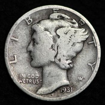 Image of 1931-P MERCURY DIME / CIRCULATED GRADE GOOD / VERY GOOD 90% SILVER COIN