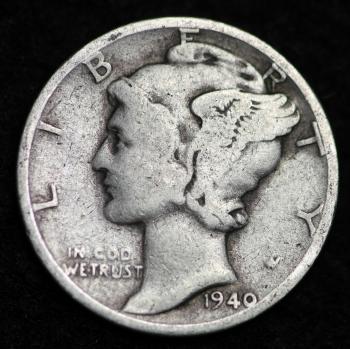 Image of 1940-P MERCURY DIME / CIRCULATED GRADE GOOD / VERY GOOD 90% SILVER COIN