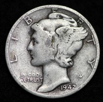 Image of 1942 MERCURY DIME / CIRCULATED GRADE GOOD / VERY GOOD 90% SILVER COIN
