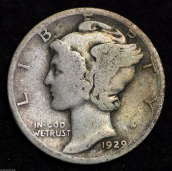 Image of 1929-P / MERCURY DIME / CIRCULATED GRADE GOOD / VERY GOOD 90% SILVER COIN